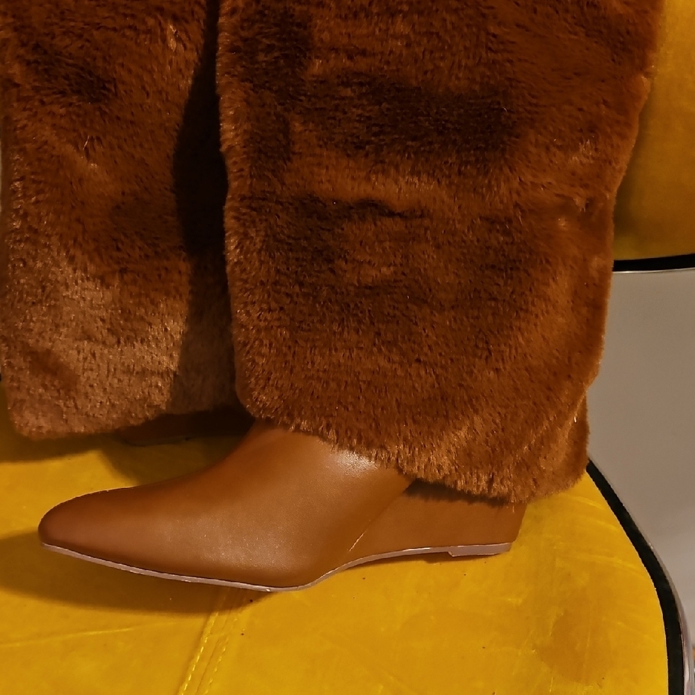 Brown Faux Fur Heeled Boots - Picture 2 of 4